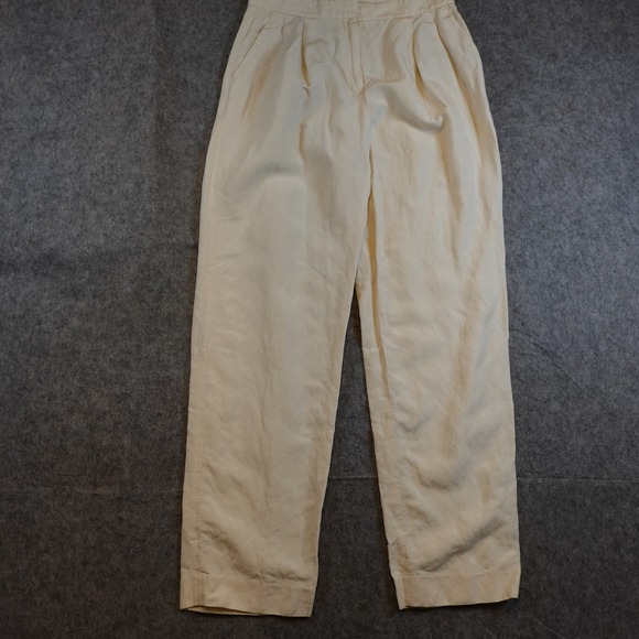 Lafayette 148 Pants - Lafayette 148 Pant Womens 2 Cream Silk Linen Pleated High Rise Straight Leg